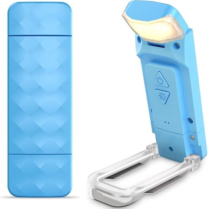 Wiederaufladbare Leselampe, tragbare Leseleuchte, 3 Farbtemperaturen und 5 Helligkeitsstufen, Geschenk für Kinder – Blau