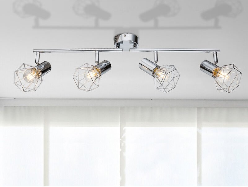 Meinewunschleuchte - led Deckenstrahler 4-flammig, Gitter Silber Chrom Industrial, Breite 60cm