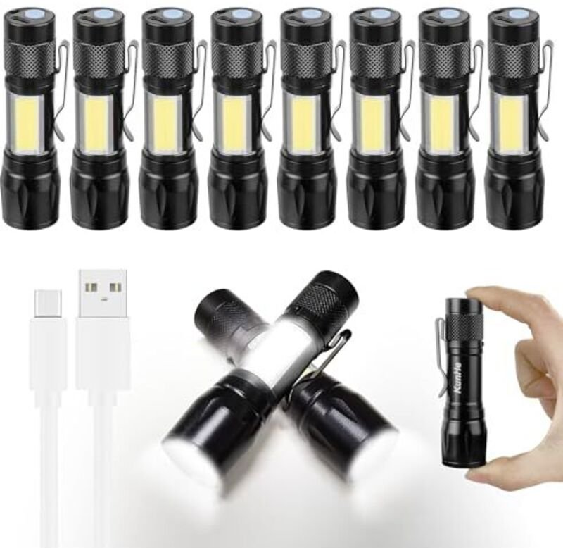 10er-Pack wiederaufladbare Mini-LED-Taschenlampen mit USB-C-Anschluss, kompakte, lichtstarke EDC-Taschenlampen mit COB-S...