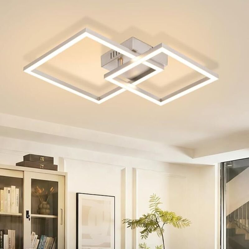 GBLY LED Deckenleuchte Küche 20W 3000K Warmweiß Silber Drehbar Modern Quadratisch Für Schlafzimmer Flur Esszimmer