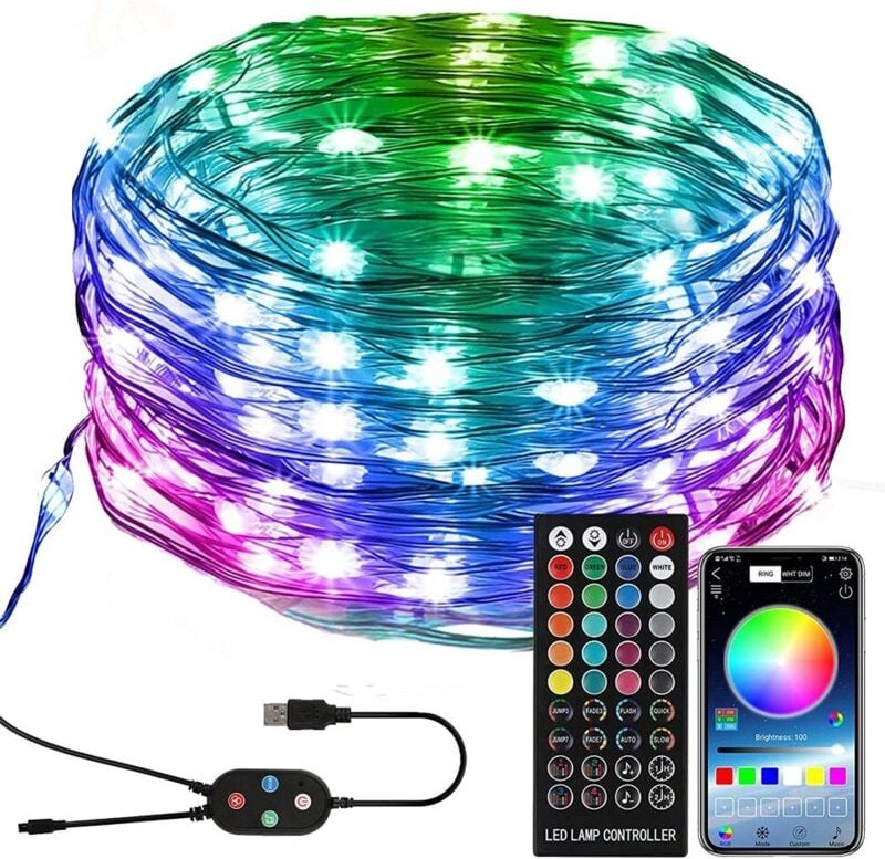 Weihnachtslicht, RGB, 15 m, 150 LEDs, Bluetooth-App-Steuerung, Musiksynchronisation, IP44 wasserdicht, einstellbare Hell...