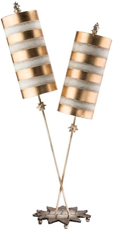 Tischlampe Beistellleuchte Wohnzimmerleuchte Bodenlampe 2xE27 Blattgold taupe