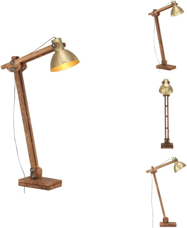 Lampen - Living Stehlampe Messing Mango Massivholz E27