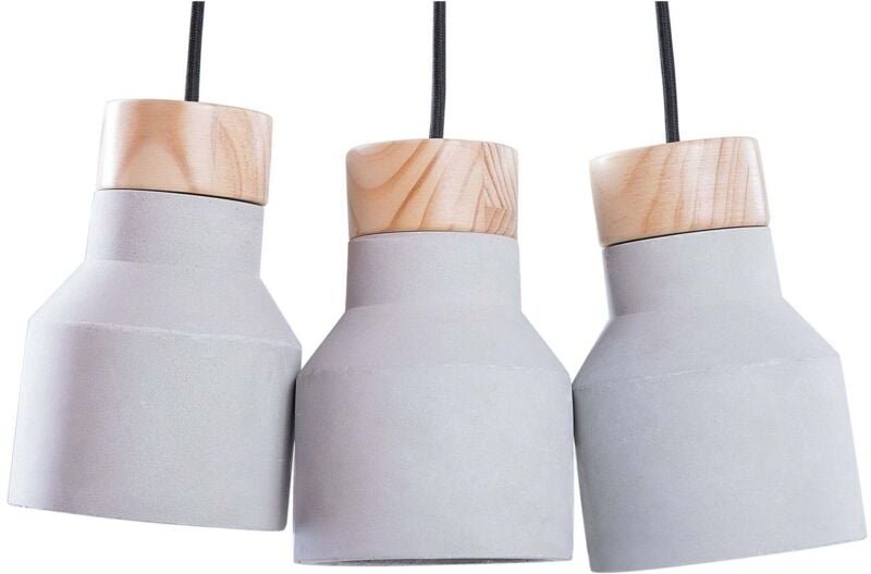 Beliani - Hängeleuchte Grau Beton und Holz 3-flammig Schirme in Glockenform Industrie Stil