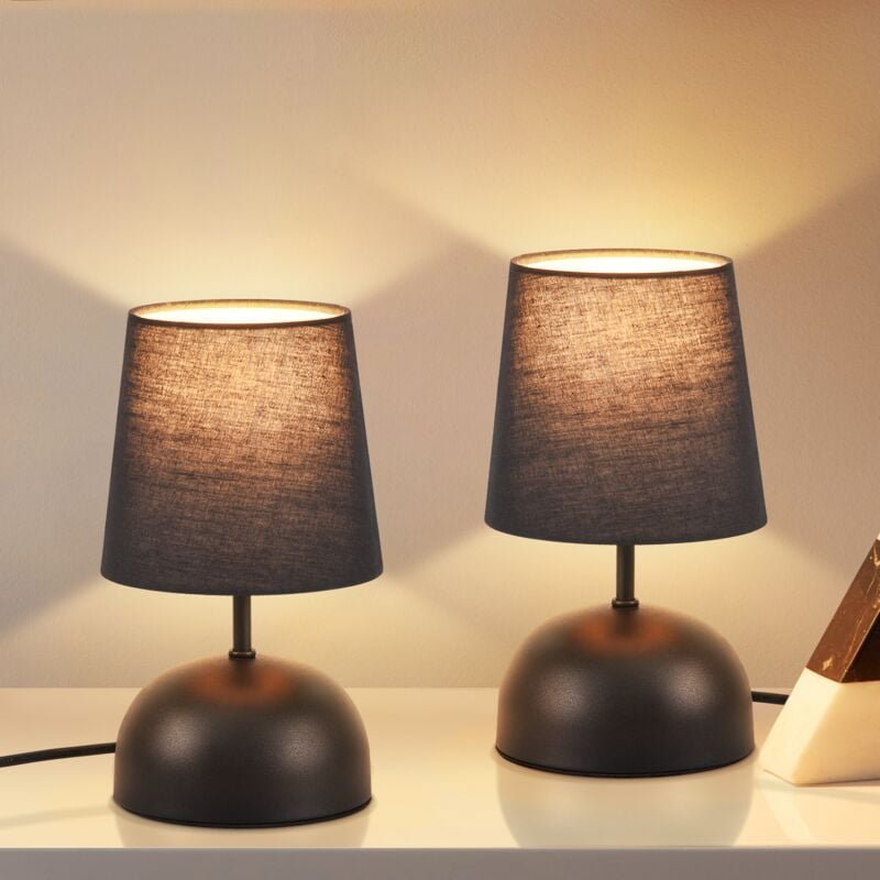 Thumbnail - Nachttischlampe 2er Set Tischlampe mit Kabel - Tischleuchte Schwarz Stoff Nachtlampe Modern Schlafzimmer Bettlampe Desig...