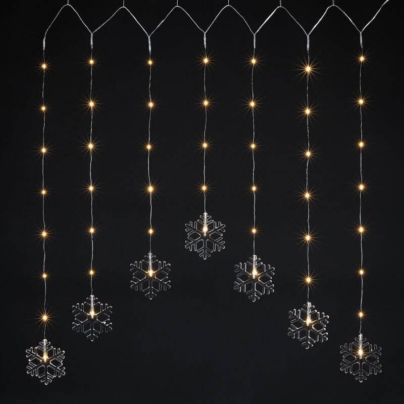 Led Lichtervorhang Schneeflocke 120x70 cm - 47 led warmweiß - Fenster Deko Lichterkette