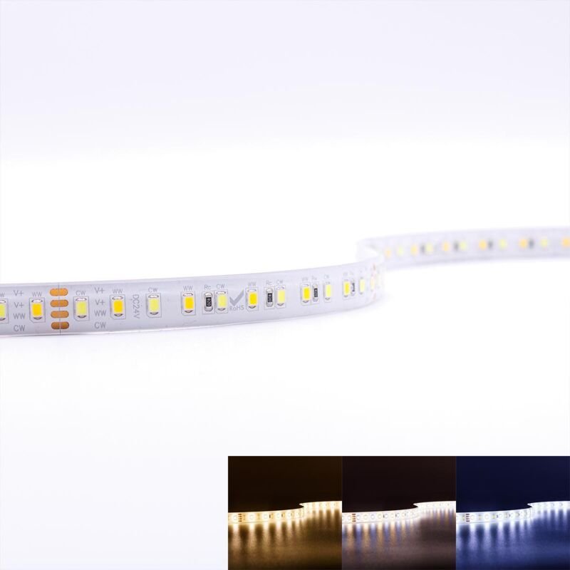 Strip 24V LED Streifen 5M 18W/m 120LED/m 12mm - Lichtfarbe: CCT 2700-6000K - Schutzart: IP65