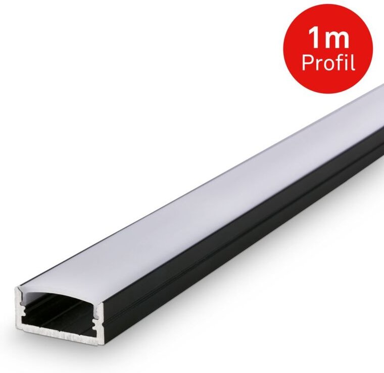 B.k.licht - Pimp Your Stripe Aluminiumprofil 1m, Diffusorabdeckung, selbstklebend, schwarz