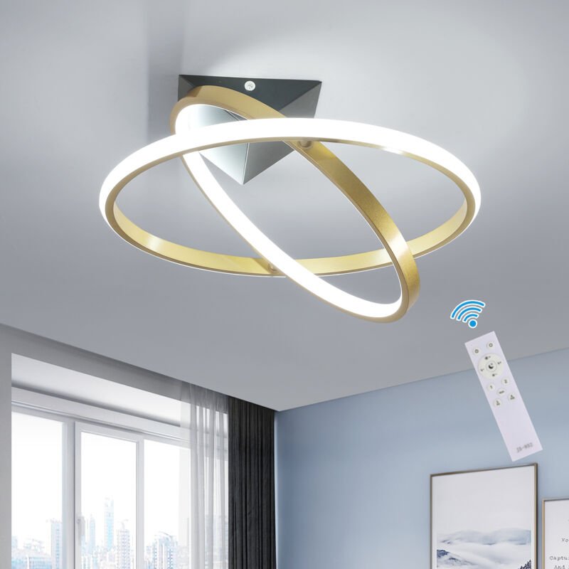 GOECO Runde LED-Deckenleuchte aus Aluminium, Schwarz und Gold, 41 cm, 32 W, dimmbar mit Fernbedienung (einstellbar), 220...