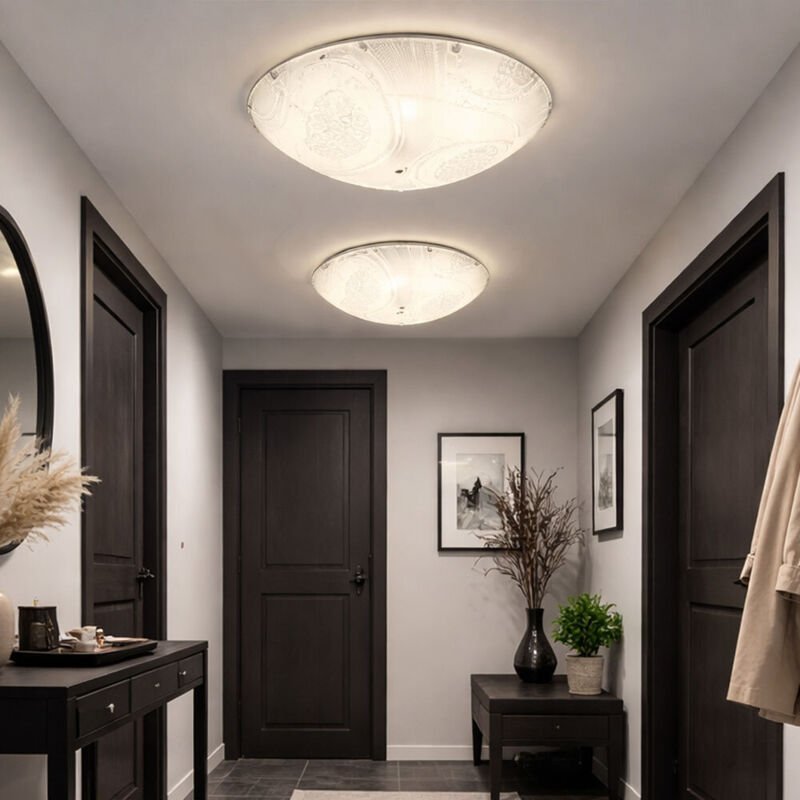 Globo - Deckenleuchte Glasschirm Deckenlampe 1-Flammig Kristalle Wohnzimmer Beleuchtung 1-flammig satiniert, Metall chro...