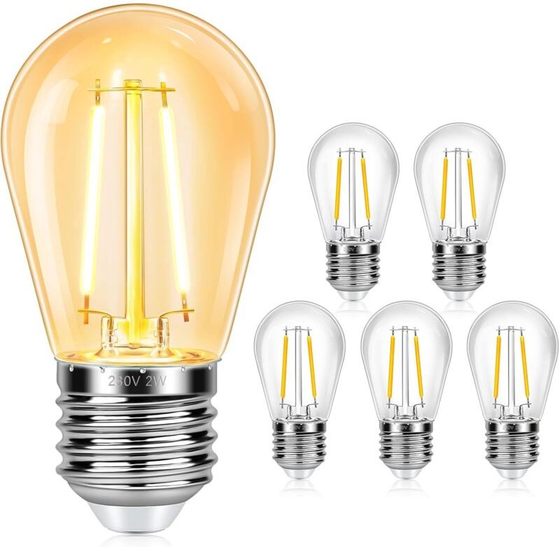 6er-Pack E27 S14 2W LED-Filament-Vintage-Glühbirnen, entspricht einer 20W-Glühbirne, warmweiß (2700K), 160lm, IP44 wasse...