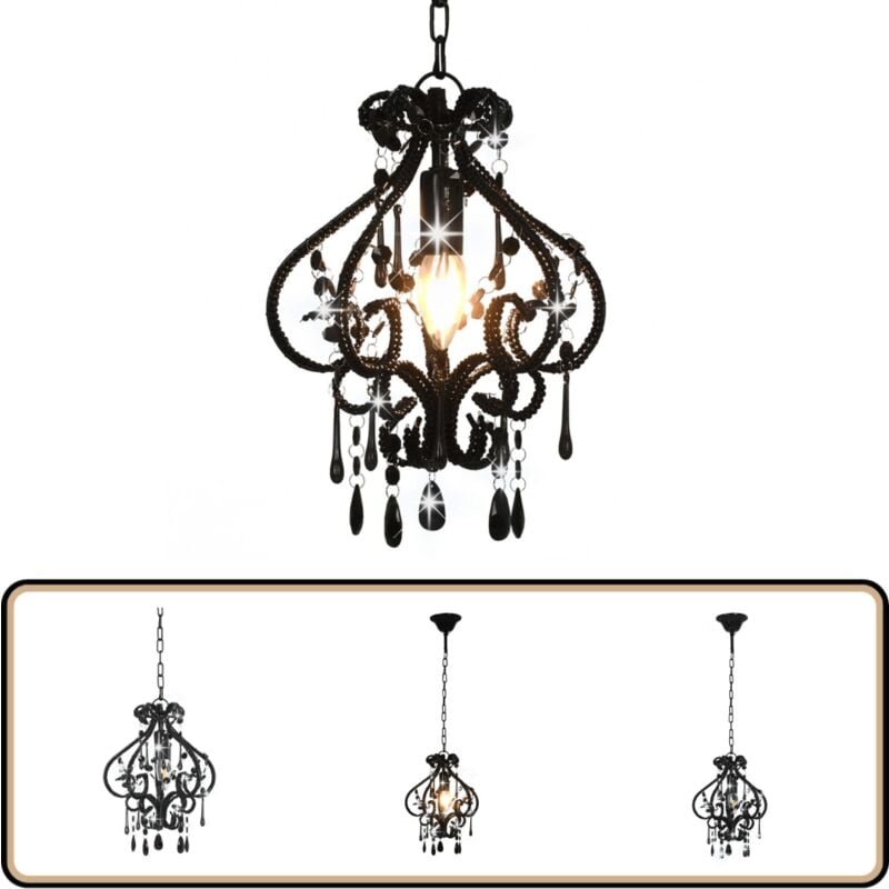 Deckenleuchte mit Perlen Schwarz Rund E14 - Dekorleuchte - Pendelleuchte - Wohnzimmer Deko - Schlafzimmer Deko - Moderne...