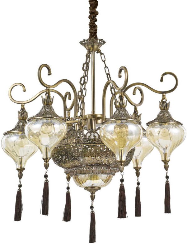 Ideal Lux Harem - 9 Leichter mehrarmiger Kronleuchter Bernstein, Antik Messing, E27