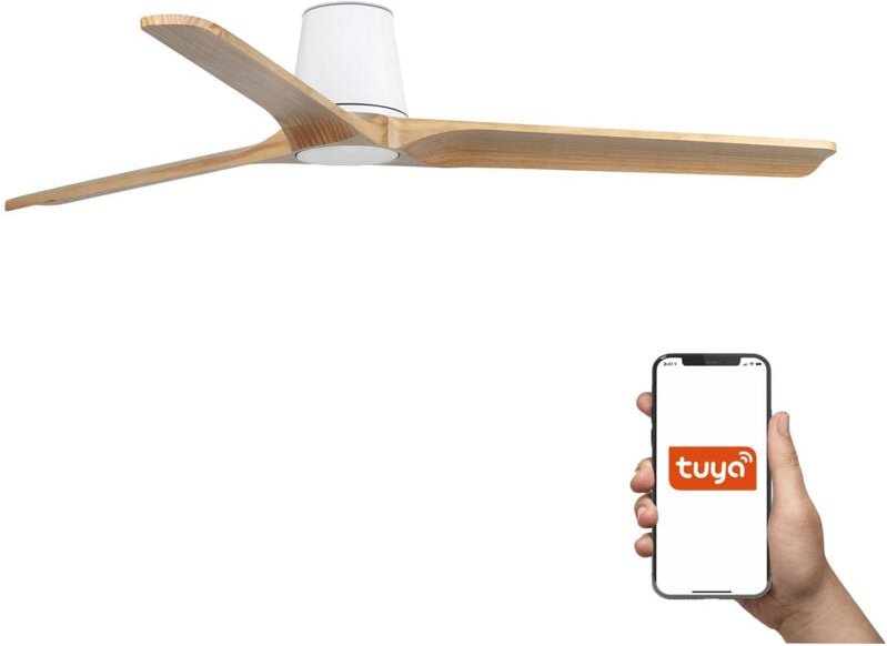 Faro Heywood Tub Großer Deckenventilator mit 3 Flügeln, Mattweiß, Kiefer, Tuya Smart System