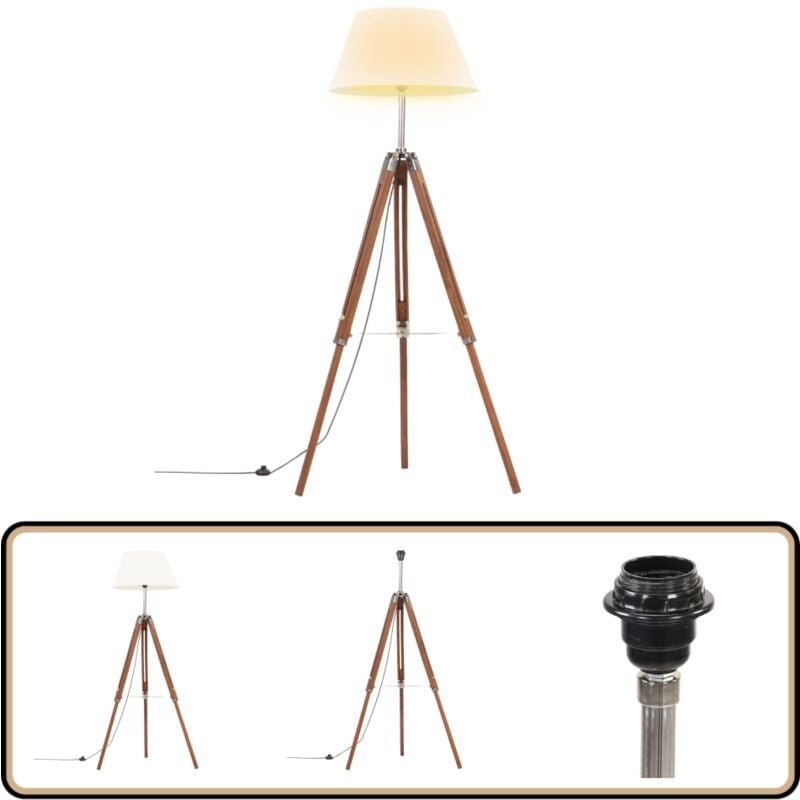 Stativlampe Honigbraun und Weiß Teak Massivholz 141 cm - Retro-Lampe - Stehlampe - Wohnzimmer Deko - Tischleuchte - Holz...