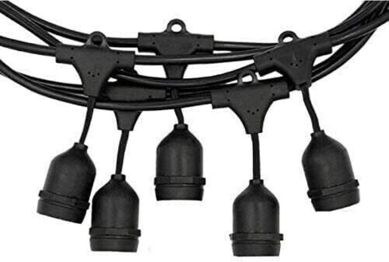 Lichterkette mit E27-Fassungen – Für Garten- und Weihnachtsdekoration – Klassisches Schwarz, 10 Meter, 10 Stränge, Leuch...