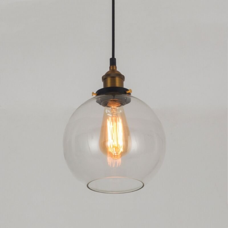 Industrial Vintage Pendelleuchte Glas Hängelampe E27 Messing Anhänger Deckenleuchten - c Transparent