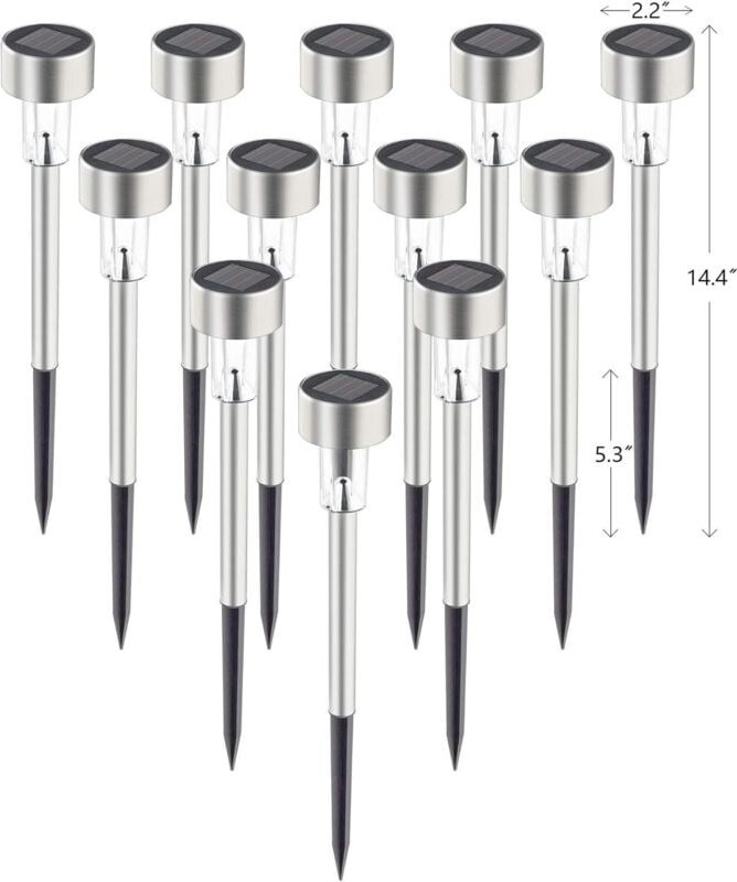 Paquete de 12 luces solares para caminos, de acero inoxidable, IP44, resistentes al agua, con encendido y apagado automá...