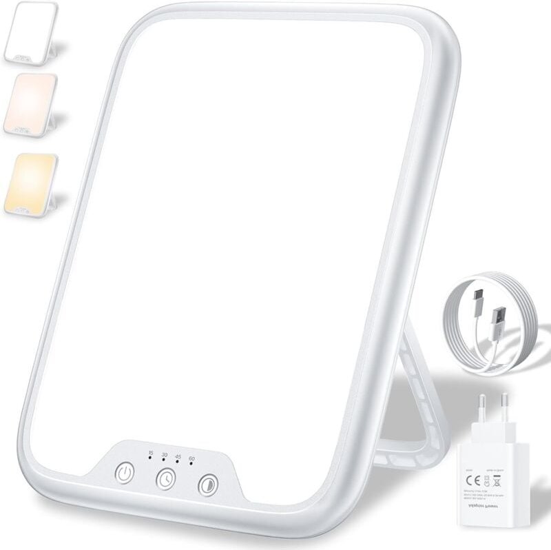 10.000 Lux Lichttherapielampe, SAD-Lampe, 4 Timer-Einstellungen, 3 Farbmodi, Speicherfunktion, stufenlos einstellbare He...