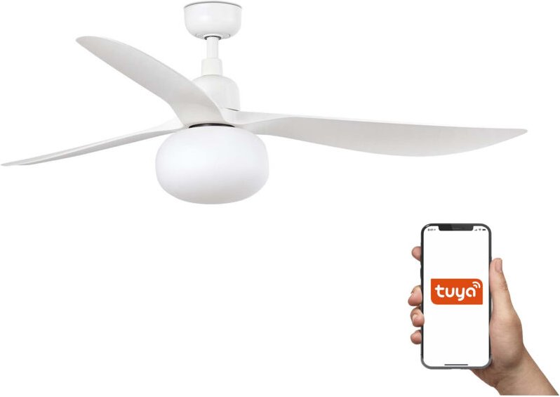 Faro Outwood Großer 3-Blatt-Deckenventilator Mattweiß mit Licht 1x E27 Tuya Smart System