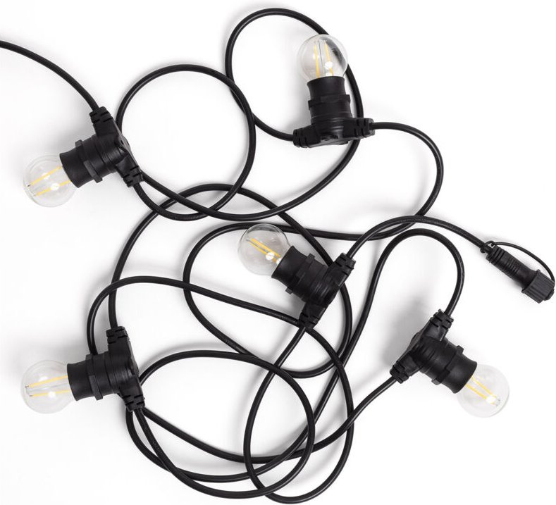 Set Lichterkette Außen IP44 5m Schwarz + 5 LED Glühbirnen Filament B22 2W G45 3000K Warmweiß