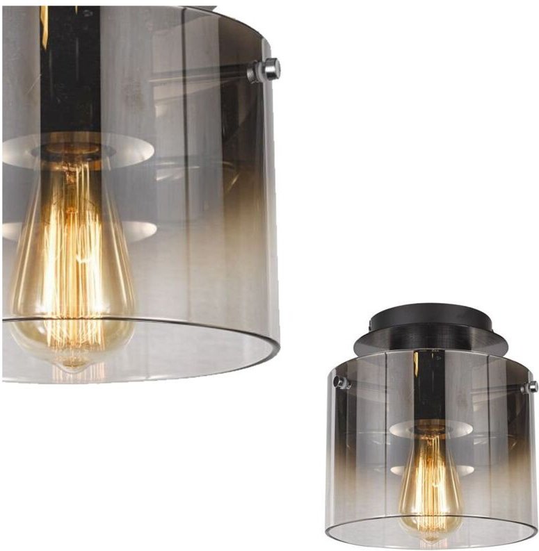 Italux - Javier - Modern Flush Deckenleuchte Schwarz, Smoky 1 Light mit Glasschirm, E27