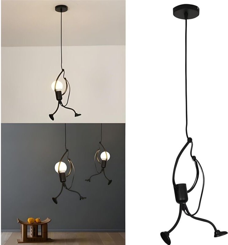 Schwarze Pendelleuchte aus Metall in Menschenform für Wohn-/Schlafzimmer, E27-Fassung (1 Stück)