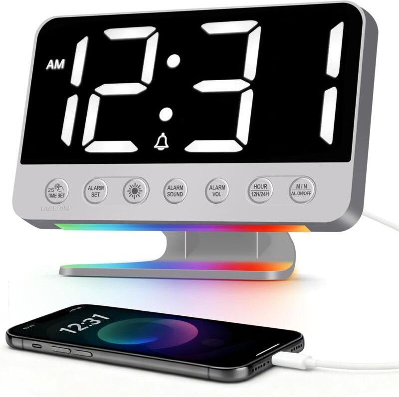 Wecker Digital: Lauter Wecker für Tiefschläfer 110dB, 8 RGB-licht Ladestation Schlummer Nachttisch 5 Naturgeräuschen 6 H...