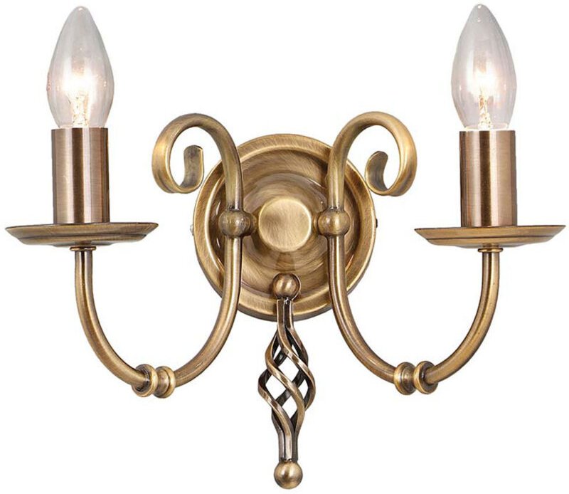 Wandlampe Leuchte Stahl Messing h 18,5 cm Flurleuchte 2 Flammig Klassisch