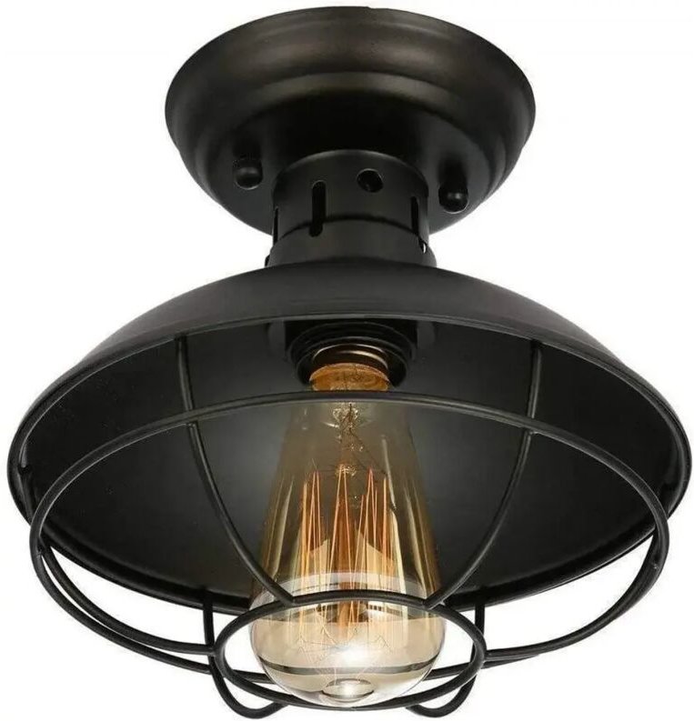 Vintage-Deckenleuchte OUKANING Retro-Deckenleuchte, 1 Flamme, Metallkäfig, Ø 22 cm, E27-Fassung, max. 60 W, schwarz