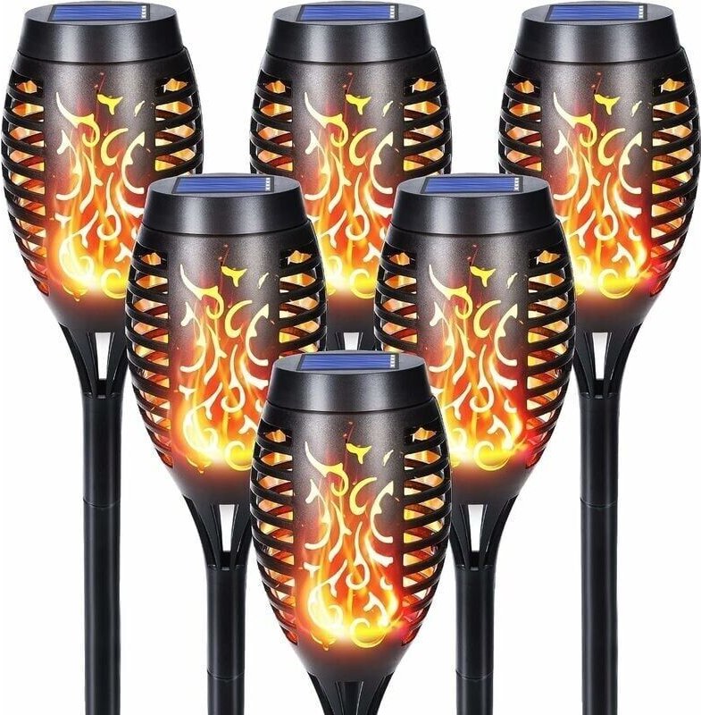 Solarleuchten für den Außenbereich – 6 Stück, 12 LED-Solarleuchten mit realistischen Flammen, wasserdichte Solarfackeln ...
