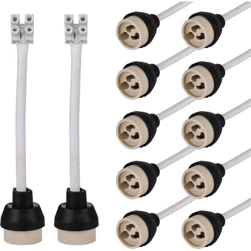 GU10-Keramikfassungen: hochwertiges Silikonkabel 15 cm/10 mm, GU10-Fassung, GU10-Stecker für GU10-Leuchtmittel 0–250 W