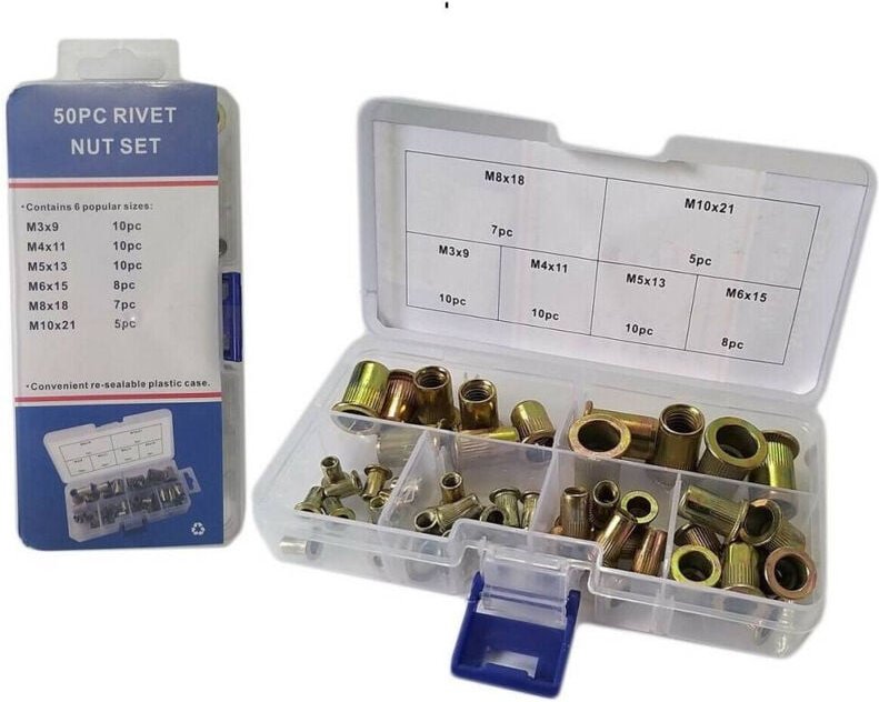 Trade Shop Traesio - Trade Shop - set mit 50 gewinde-nieten für kupfer-nietmaschinen M3 M4 M5 M6 M8 M10 -