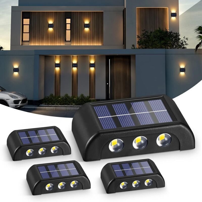 Solar-Gartenleuchten, 4er-Pack, warmweiße LED-Wandleuchten, IP65 wasserdicht