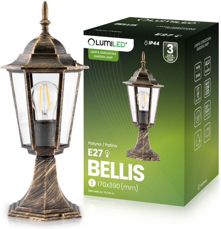 Gartenlaterne E27, 39 cm, Patina, BELLIS LUMILED