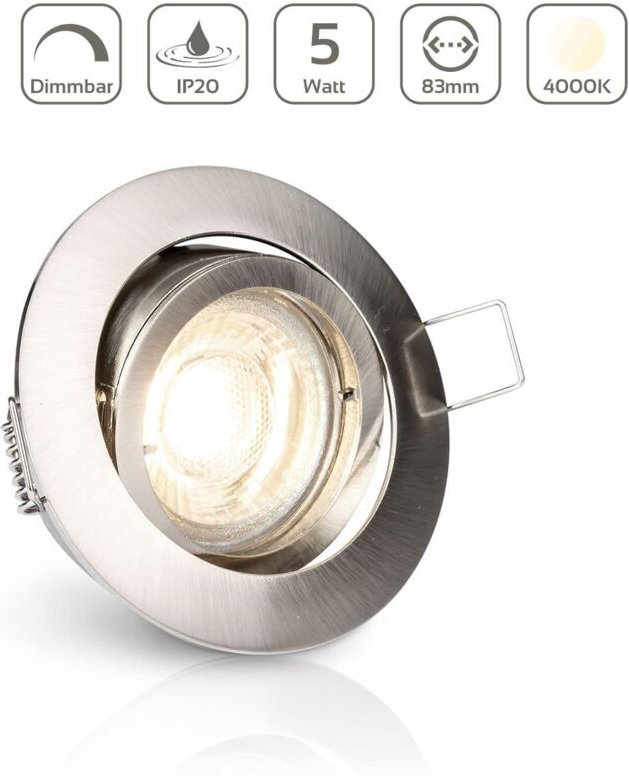 Einbauspot IP20 rund schwenkbar Bajonettverschluss - Farbe: Edelstahl-gebürstet - LED Leuchtmittel: GU10 5W neutralweiß ...