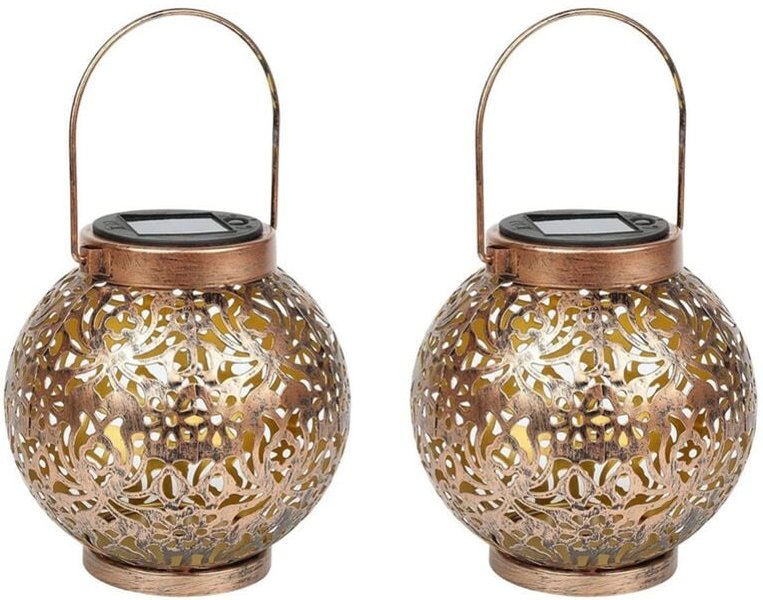 2er-Pack Solarlaterne für draußen, Metalllichter, warmweiß, IP55, wasserdicht, hängende Gartendekoration