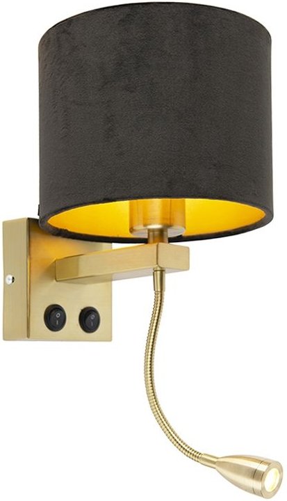 Moderne Wandleuchte Gold / Messing mit Farbton Veloursschwarz - Brescia