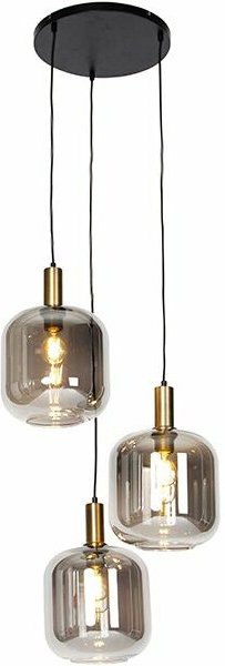 Design Hängelampe schwarz mit gold mit Rauchglas 3-flammig - Zuzanna