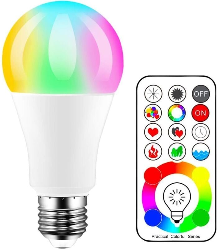 LED-Glühbirne E14, LED-Farbbirnen, 70-W-Äquivalent, Edison-Farbwechselbirne RGB+Weiß, dimmbar – 120 Farbauswahlen – 10 W...