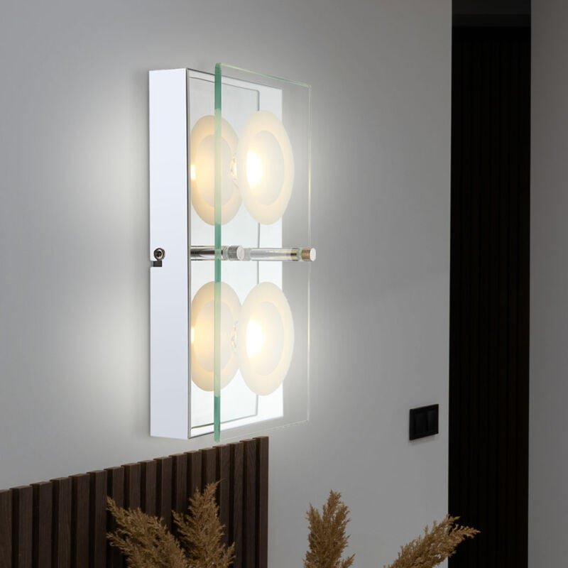 Etc-shop - led Wandleuchte Glas Wandlampe Flurleuchte Chrom Wohnzimmerleuchte mit Glasplatte, klar satiniert, 2x 5W 360l...