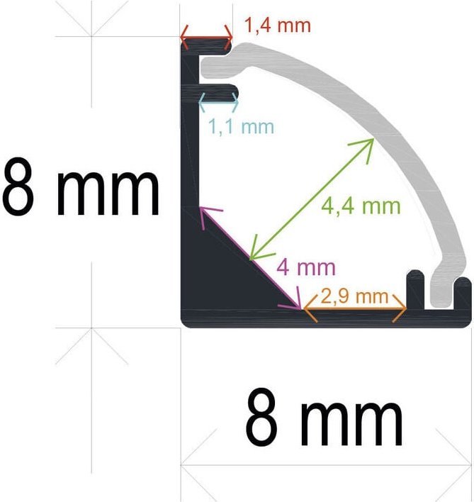 Profil Led Ecke 8x8mm Opal 2m 16881