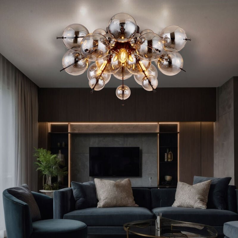 Deckenlampe 3 flammig Deckenleuchte Esszimmerleuchte Schlafzimmerlampe Wohnzimmerlampe Glaskugel rauchfarben schwarz, Me...