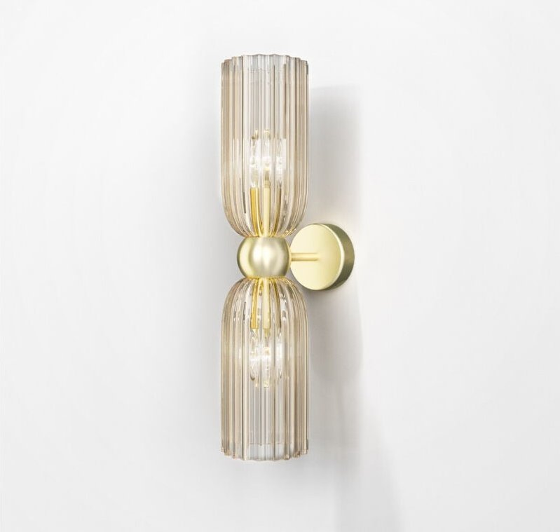 Thumbnail - Wandleuchte Flurlampe Treppenlampe 2-Flammig Wandlampe Cognac Metall Glas Gold