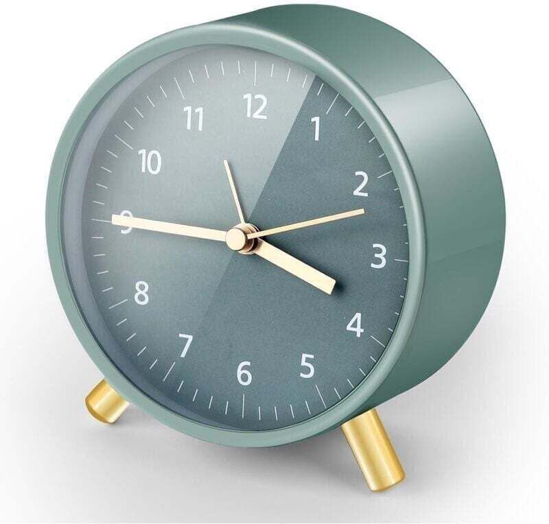 Reveil Matin, Rond Reveil Analogique sans Tic-tac, Reveille Veilleuse Coquille en Métal, Réveil à Pile pour Bureau, Cham...