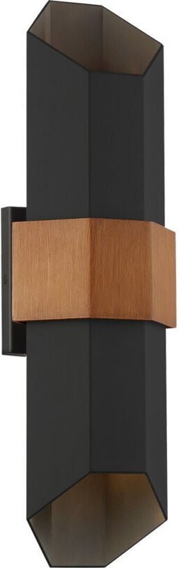 Elstead Quoizel Chasm Outdoor Up Down Wandleuchte Mattschwarz (mit lackiertem Holzeffektband), 3000K, IP44