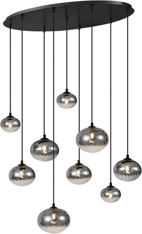 Moderne Hängelampe Schwarz mit Rauchglas 9-flammig - Jia