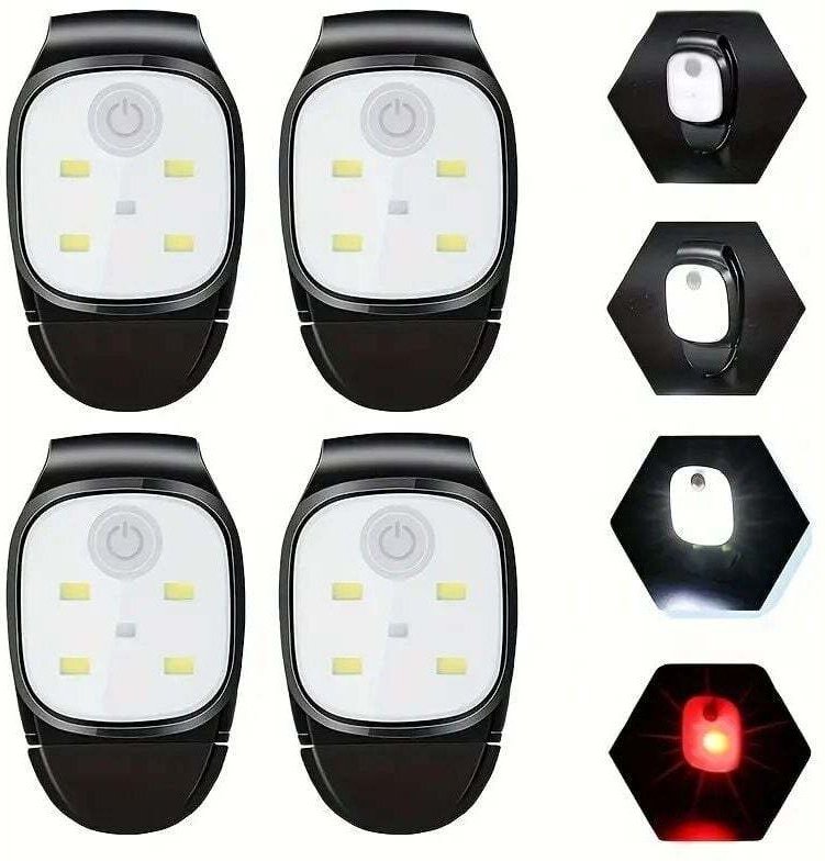 4-teiliges LED-Clip-On-Licht-Set, reflektierende, USB-wiederaufladbare Clip-On-Lampe, 4 Leuchtmodi, Mini-Stirnlampe für ...