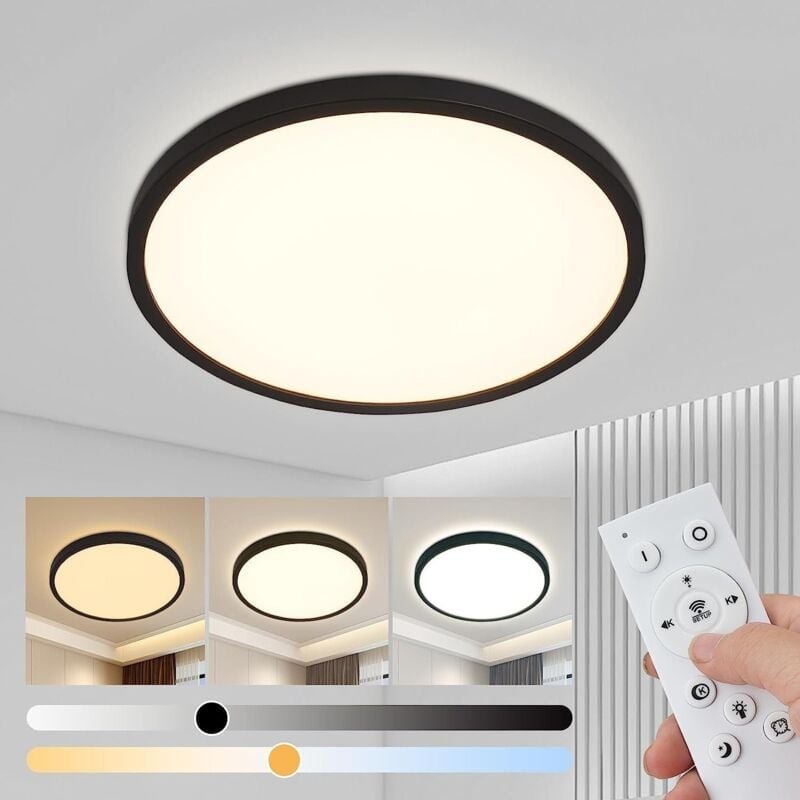 Thumbnail - Led Deckenleuchte Flach Schwarz Gbly 28W Dimmbar Deckenlampe Rund mit Fernbedienung 3000-6500K Ø30 cm Badezimmerlampe fü...