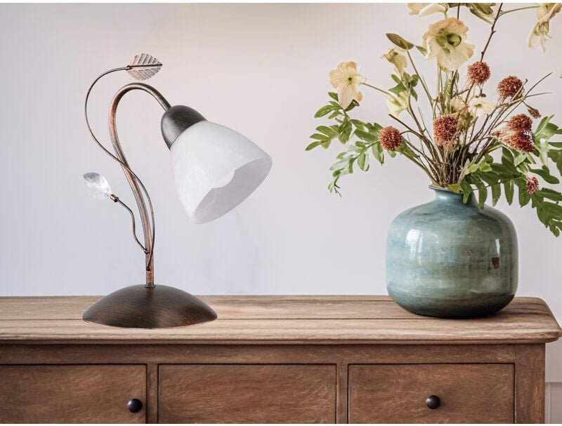 Led Tischleuchte in Rostoptik mit Blätter Deko, Höhe 32cm